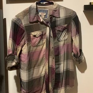 Purple plaid button up